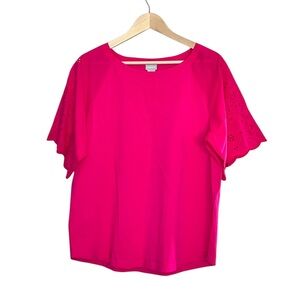 Chicos Womens Top Large Eyelet Sleeves Pink Short Sleeve Blouse Size 2
